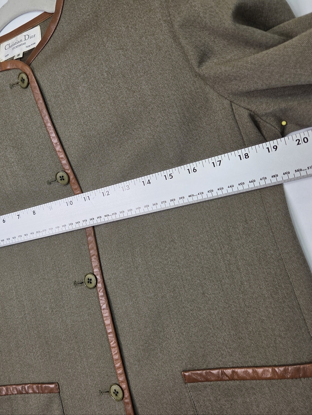 VTG Christian Dior Sportswear Pantsuit Jacket & Pants Leather Trim Size 8 - Picture 10 of 16